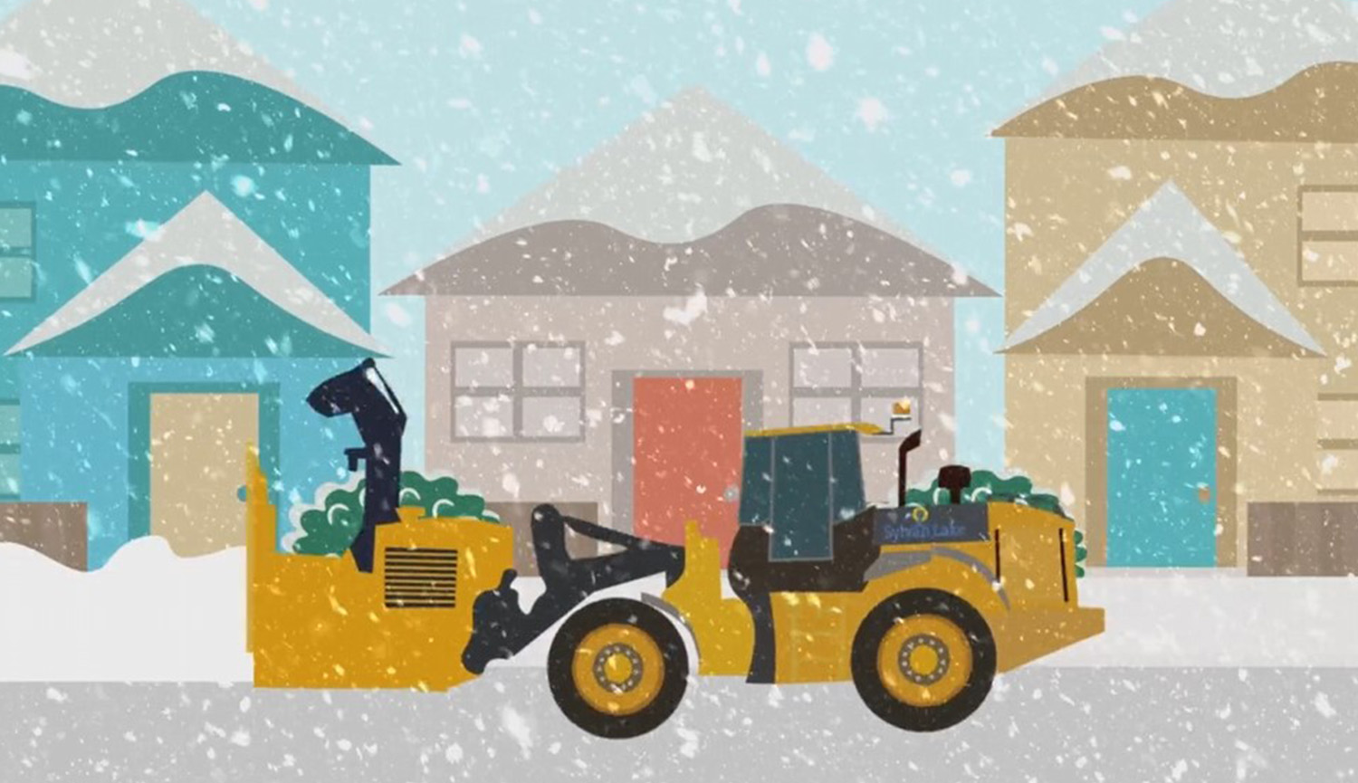 2D animation of Snow Remover on residential street